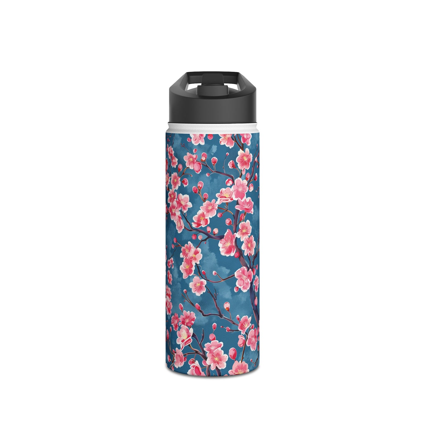 Sakura Blossoms Vibrant Colored Pattern Stainless Steel Water Bottle with Twist-on Lid and Double-Wall Vacuum Insulation