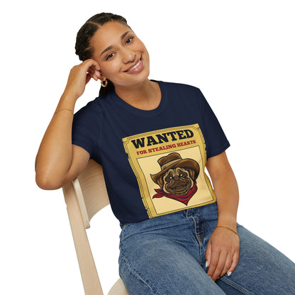 Vintage Pug Wanted Poster Cute Western Cowboy Funny Pug Dog T-Shirt For Men Women T-Shirt