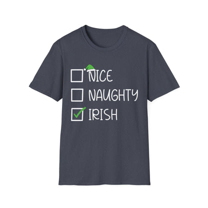 Nice Naughty Irish Christmas Ireland Heritage Roots St Patricks Day T-Shirt For Men Women T-Shirt