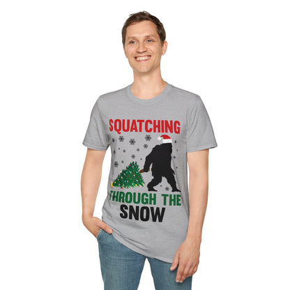 Squatching Through The Snow Funny Bigfoot Christmas Sasquatch T-Shirt