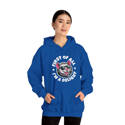 Funny First Of All I'm A Delight Sarcastic Angry Opossum Possum Hoodie For Men Women Hoodie