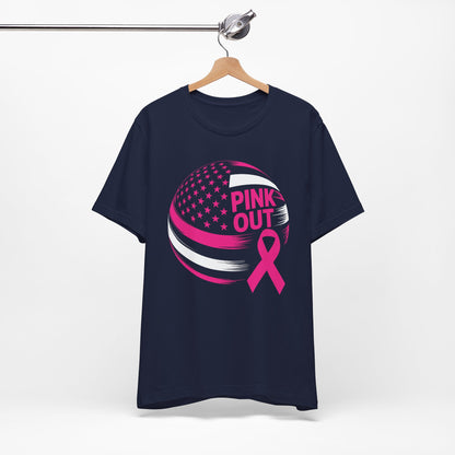 Volley Ball Pink Ribbon Breast Cancer Awearness USA Flag T-Shirt For Men Women