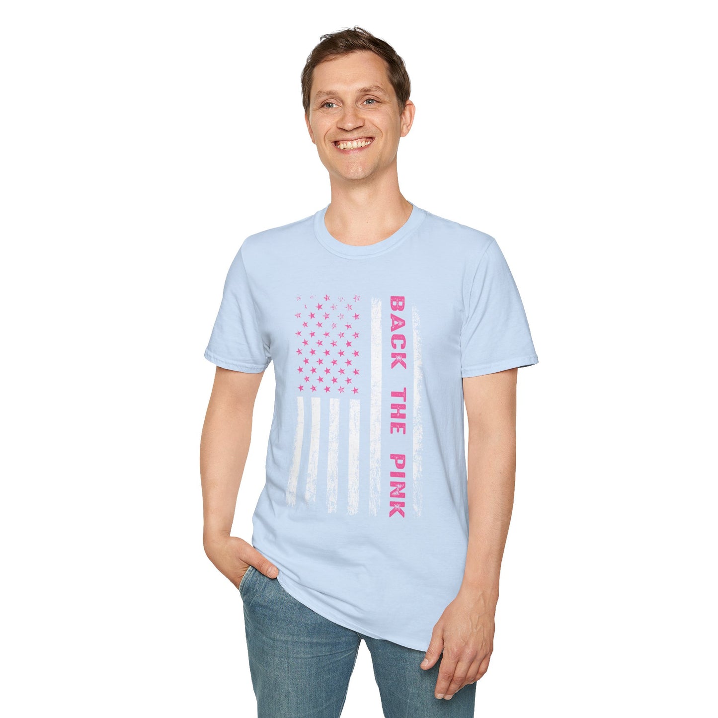 Back The Pink USA Flag Pink Breast Cancer Awareness October Tshirt