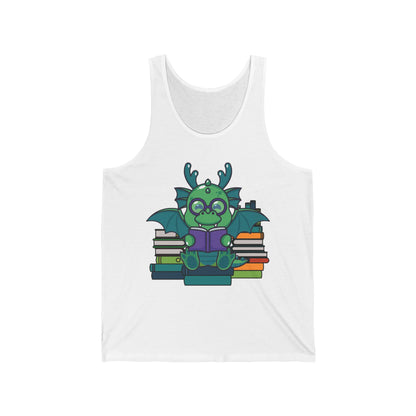 Funny Dragon and Books Nerds Cute Dragon Reading A Book Tank Top For Men Women Tank Top