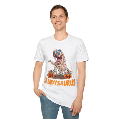 Funny Candysaurus Dinosaur Pumpkin Candy Halloween Zombie T-rex T-Shirt Men Women Kids