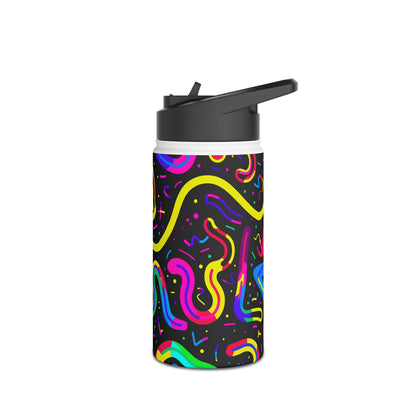 Neon Pattern Stainless Steel Water Bottle with Twist-on Lid and Double-Wall Vacuum Insulation