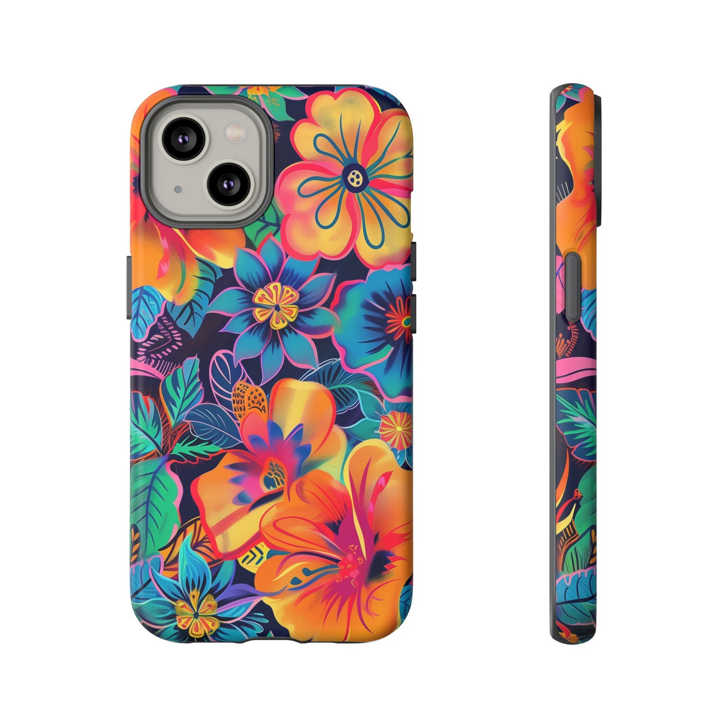 Floral Fiesta Vibrant Pattern iPhone 13 14 15 16 Pro Max Plus Case Wireless Charging Compatible Tough Cases Protection, Magnetic Phone Case for iPhone Classic Series