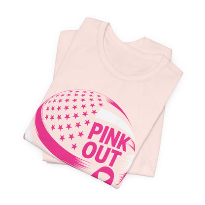 Volley Ball Pink Ribbon Breast Cancer Awearness USA Flag T-Shirt For Men Women