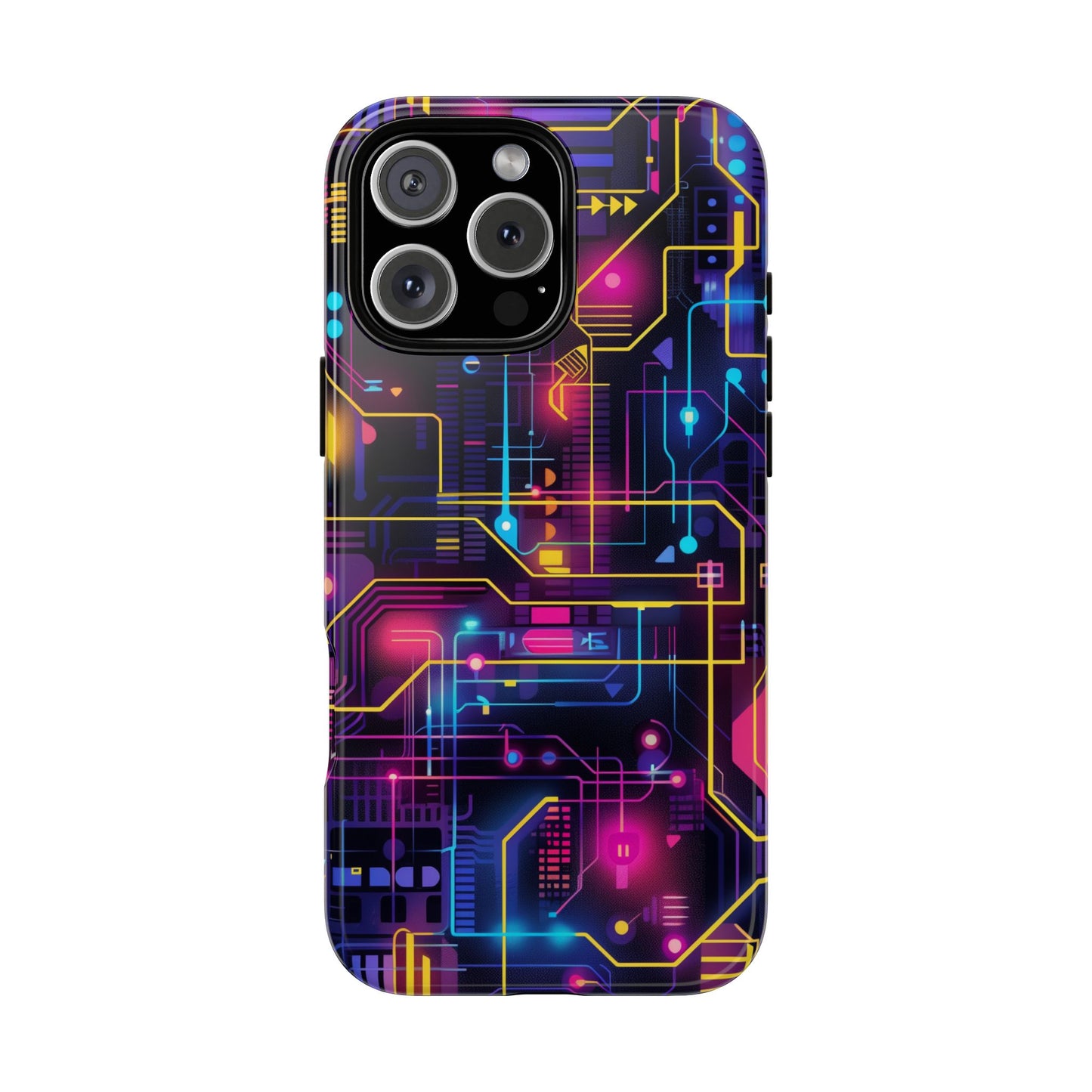 Cyberpunk Neon Vibran Pattern iPhone 16 Pro Max Plus Case Wireless Charging Compatible Tough Cases Protection, Magnetic Phone Case for iPhone Classic Series