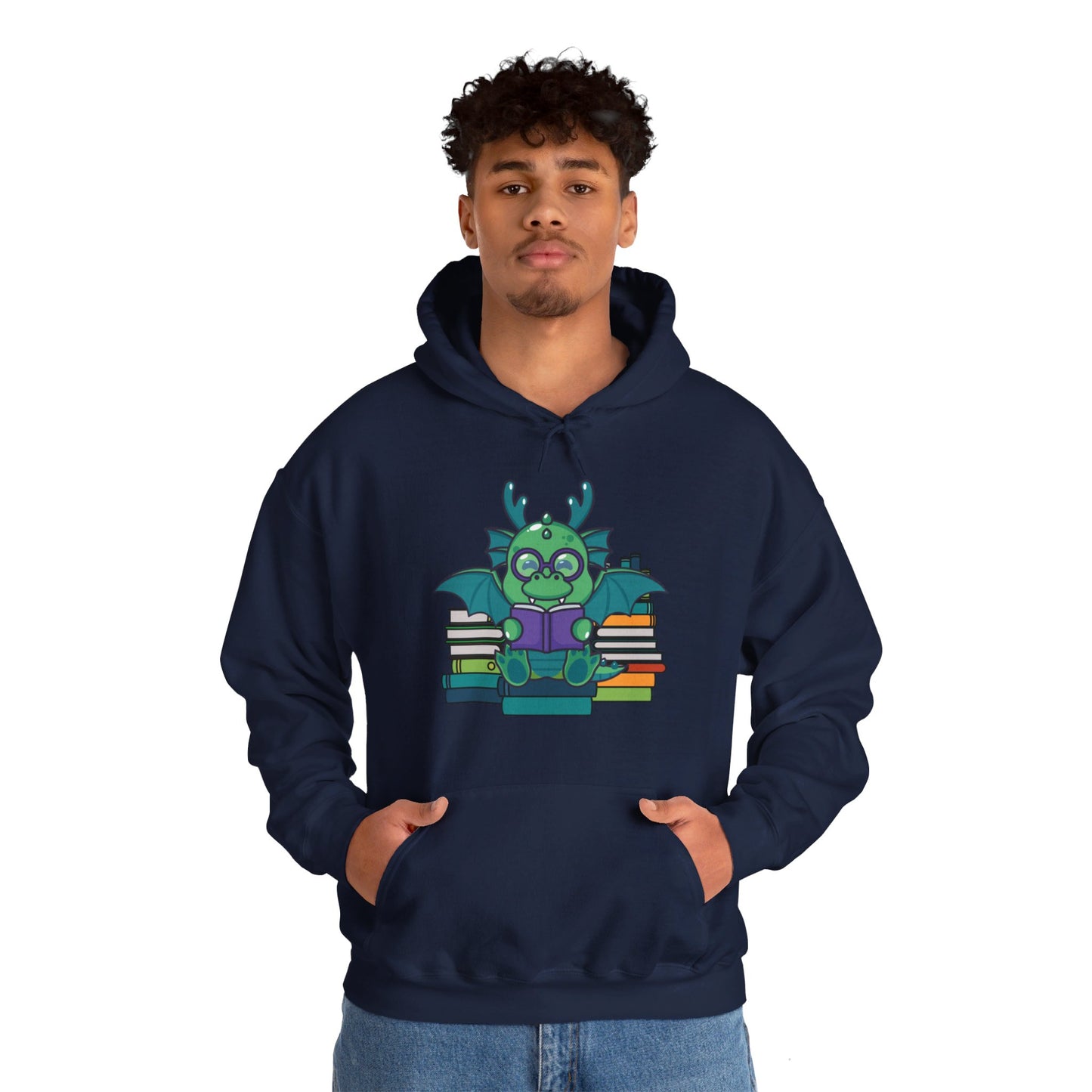 Funny Dragon and Books Nerds Cute Dragon Reading A Book Hoodie For Men Women Hoodie