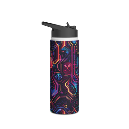 Cyberpunk Neon Vibrant Color Pattern Stainless Steel Water Bottle with Twist-on Lid and Double-Wall Vacuum Insulation