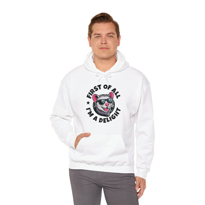 Funny First Of All I'm A Delight Sarcastic Angry Opossum Possum Hoodie For Men Women Hoodie