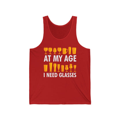 Funny Beer Wine Drinking Shirt At My Age I Need Glasses Tank Top Men Women