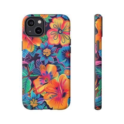 Floral Fiesta Vibrant Pattern iPhone 13 14 15 16 Pro Max Plus Case Wireless Charging Compatible Tough Cases Protection, Magnetic Phone Case for iPhone Classic Series