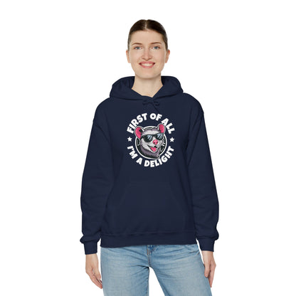 Funny First Of All I'm A Delight Sarcastic Angry Opossum Possum Hoodie For Men Women Hoodie