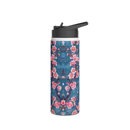 Sakura Blossoms Vibrant Colored Pattern Stainless Steel Water Bottle with Twist-on Lid and Double-Wall Vacuum Insulation