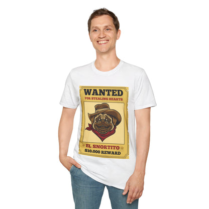 Vintage Pug Wanted Poster Cute Western Cowboy Funny Pug Dog T-Shirt For Men Women T-Shirt