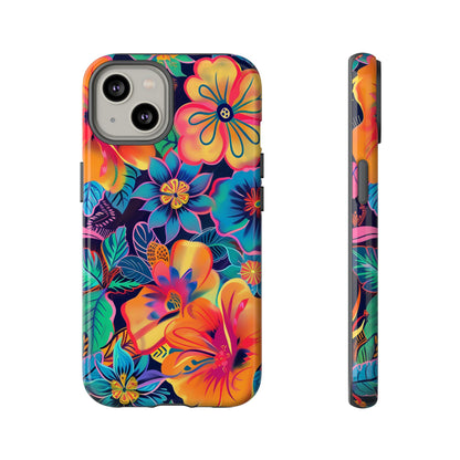 Floral Fiesta Vibrant Pattern iPhone 13 14 15 16 Pro Max Plus Case Wireless Charging Compatible Tough Cases Protection, Magnetic Phone Case for iPhone Classic Series