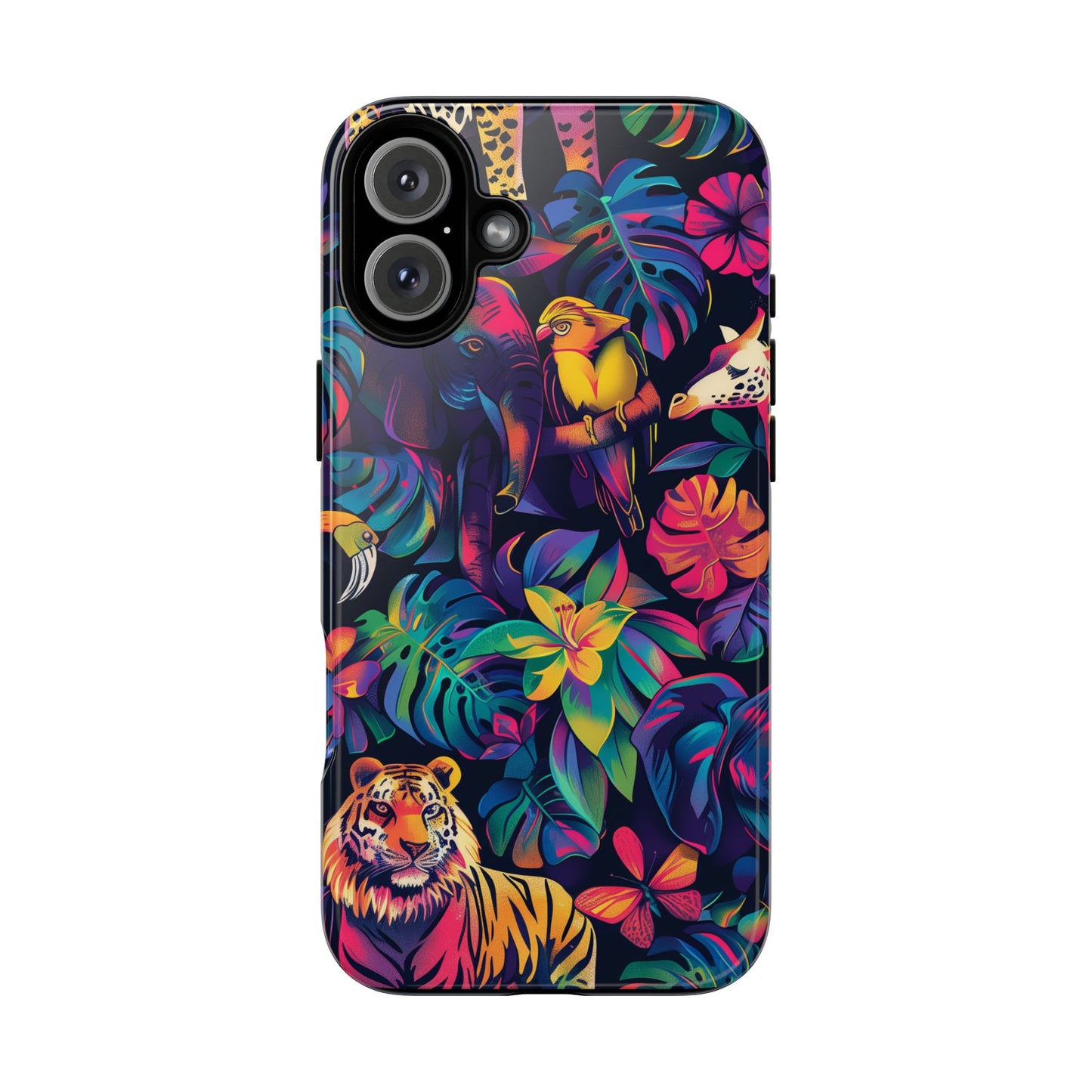 Animal Collage Vibrant Pattern iPhone 13 14 15 16 Pro Max Plus Case Wireless Charging Compatible Tough Cases Protection, Magnetic Phone Case for iPhone Classic Series