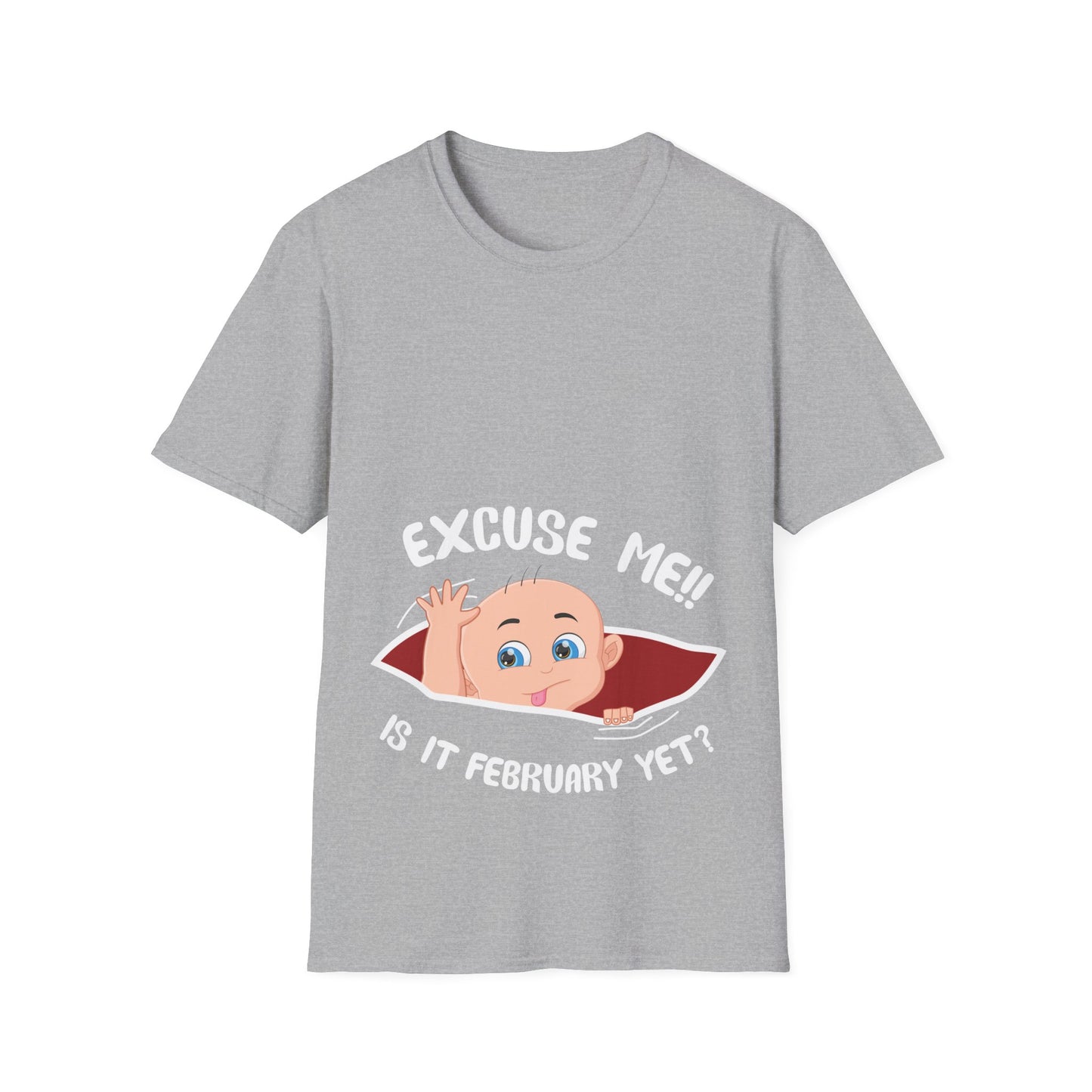 Personalized Month Womens Excuse Me Is It February Yet Cute Baby Girl Funny Pregnancy T-Shirt