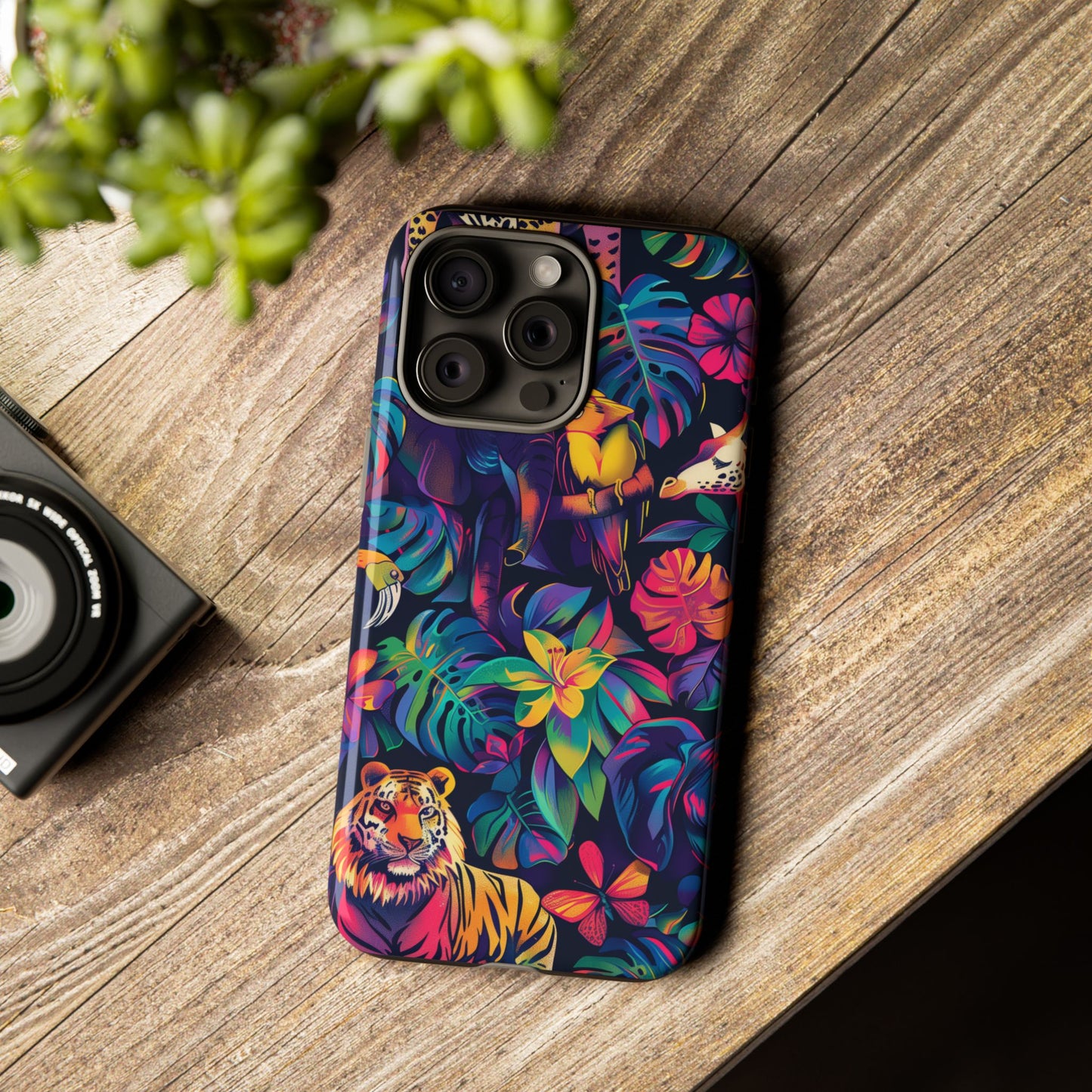 Animal Collage Vibrant Pattern iPhone 13 14 15 16 Pro Max Plus Case Wireless Charging Compatible Tough Cases Protection, Magnetic Phone Case for iPhone Classic Series