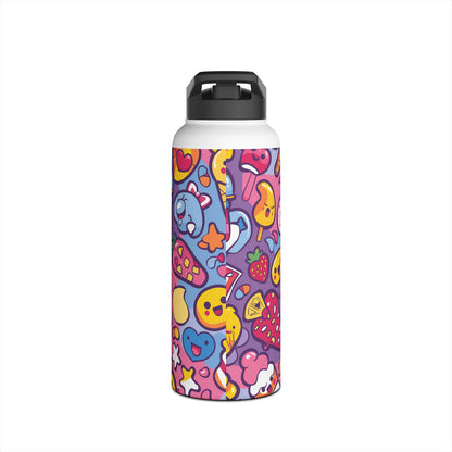 Kawaii Candyland Pattern Stainless Steel Water Bottle with Twist-on Lid and Double-Wall Vacuum Insulation