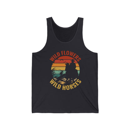 Wild Flowers and Wild Horses Vintage Sunset Country Cowgirl Cowboy Tank Top For Men Women Tank Top