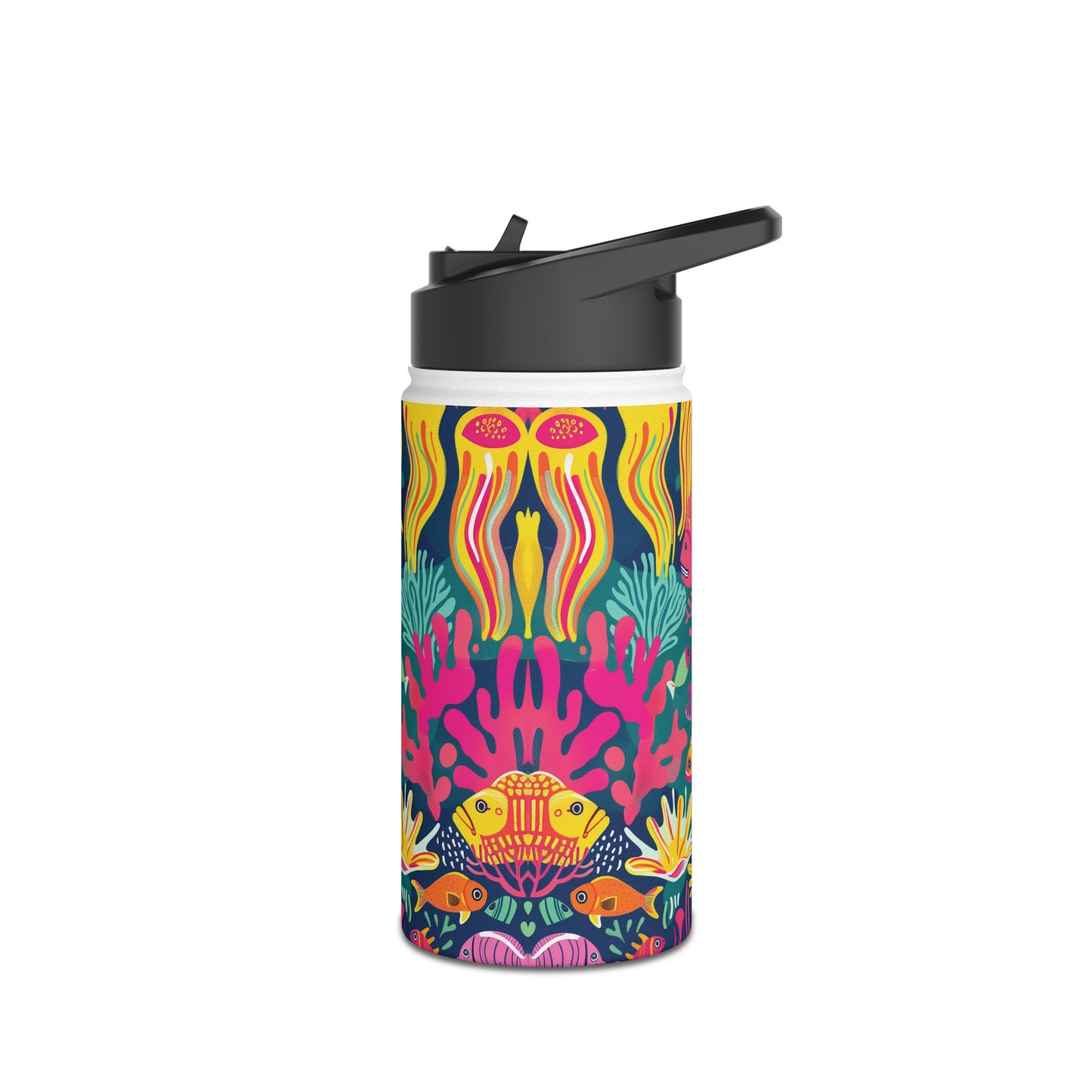 Underwater World Vibrant Pattern Stainless Steel Water Bottle with Twist-on Lid and Double-Wall Vacuum Insulation