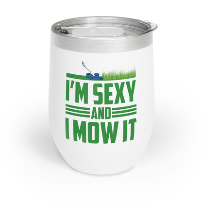 Funny Im Sexy and I Mow It Retro Grass Lawn Mower Chill Wine Tumbler Men Women