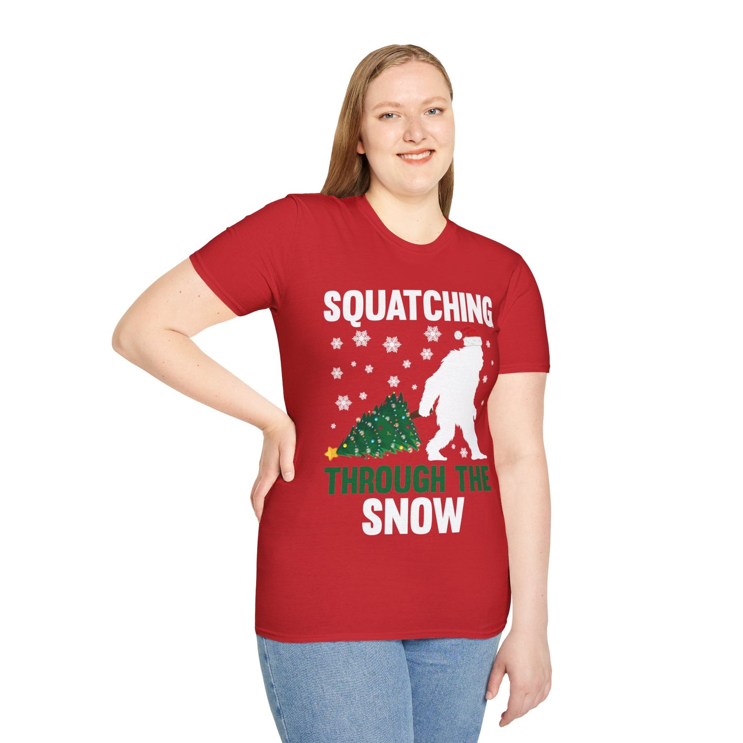 Squatching Through The Snow Funny Bigfoot Christmas Sasquatch T-Shirt