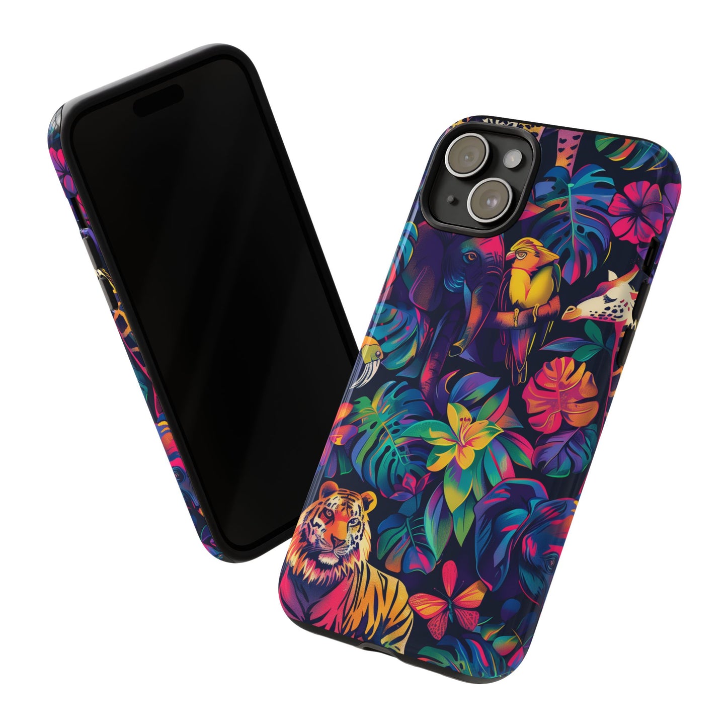 Animal Collage Vibrant Pattern iPhone 13 14 15 16 Pro Max Plus Case Wireless Charging Compatible Tough Cases Protection, Magnetic Phone Case for iPhone Classic Series