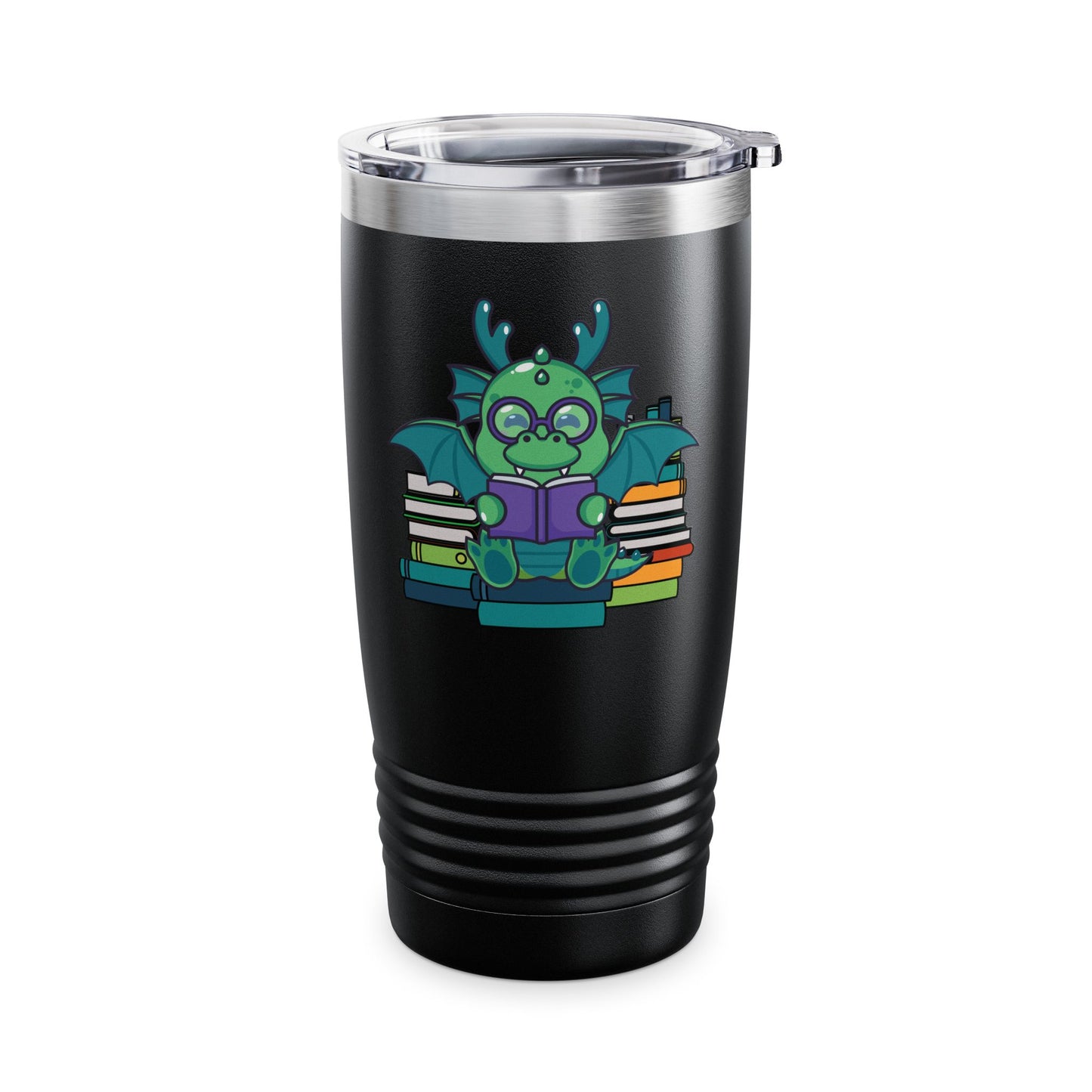 Funny Dragon and Books Nerds Cute Dragon Reading A Book Tumbler For Men Women Tumbler