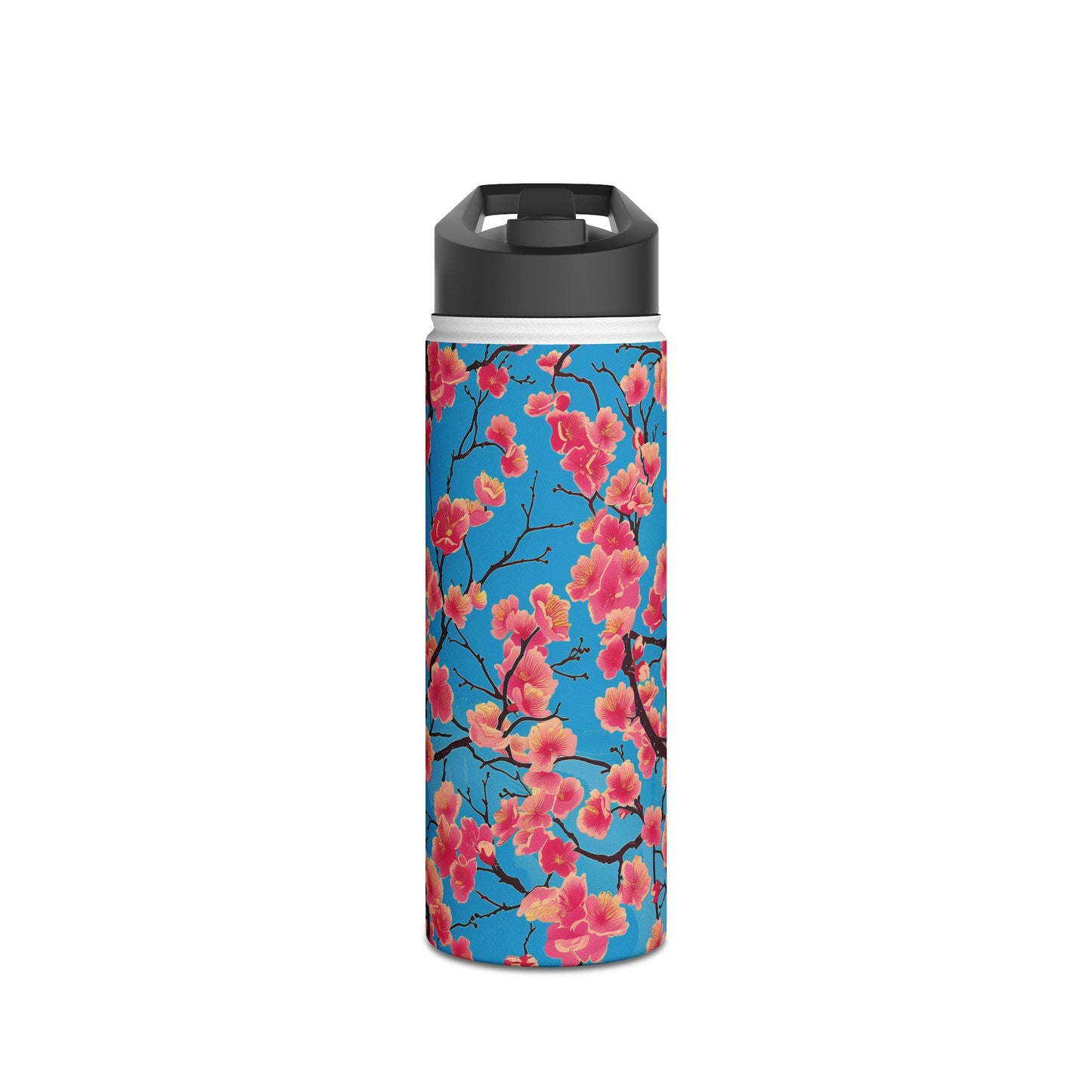 Sakura Blossoms Vibrant Pattern Stainless Steel Water Bottle with Twist-on Lid and Double-Wall Vacuum Insulation