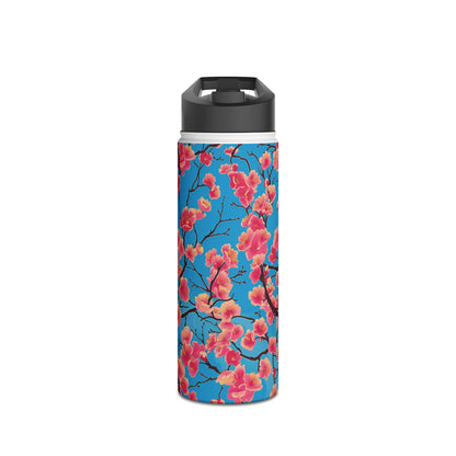 Sakura Blossoms Vibrant Pattern Stainless Steel Water Bottle with Twist-on Lid and Double-Wall Vacuum Insulation