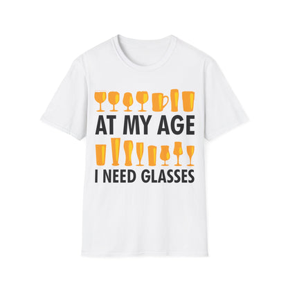 Funny Beer Wine Drinking Shirt At My Age I Need Glasses T-Shirt Men Women