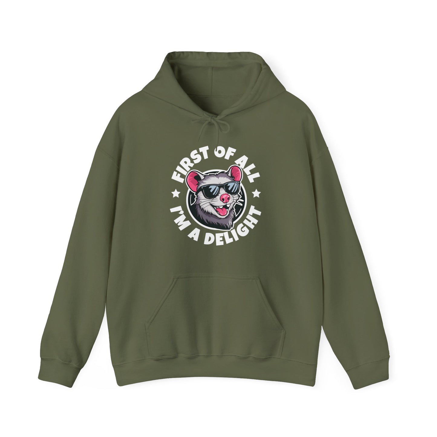 Funny First Of All I'm A Delight Sarcastic Angry Opossum Possum Hoodie For Men Women Hoodie