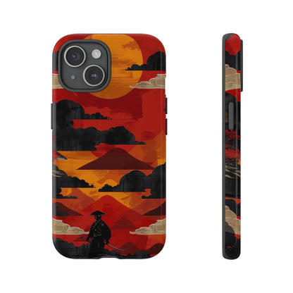 Samurai Sunset Vibrant Pattern iPhone 13 14 15 16 Pro Max Plus Case Wireless Charging Compatible Tough Cases Protection, Magnetic Phone Case for iPhone Classic Series