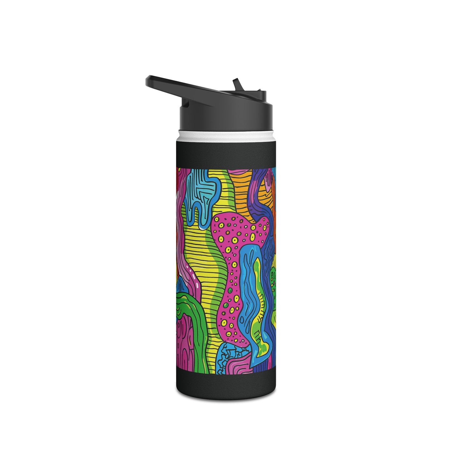 Abstract Rainbow Colored Pattern Stainless Steel Water Bottle with Twist-on Lid and Double-Wall Vacuum Insulation