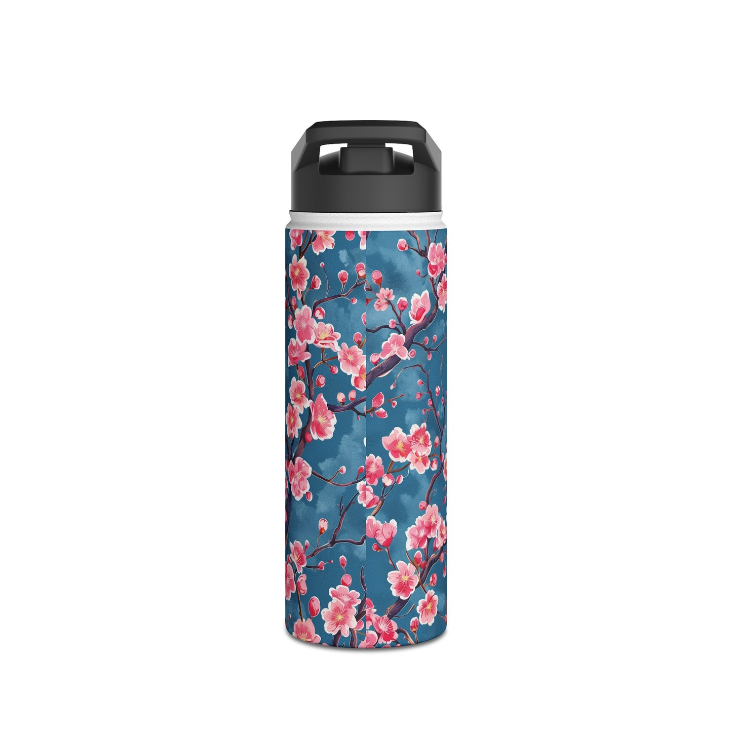 Sakura Blossoms Vibrant Colored Pattern Stainless Steel Water Bottle with Twist-on Lid and Double-Wall Vacuum Insulation