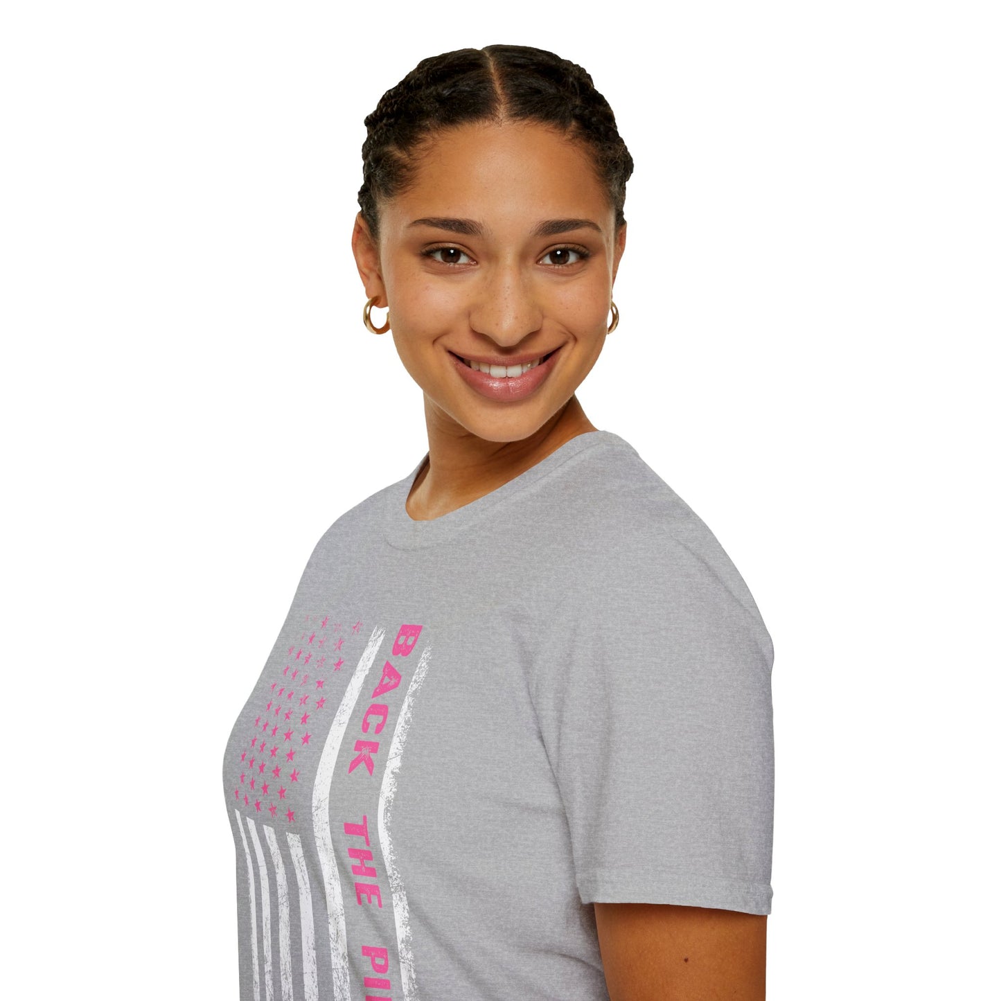 Back The Pink USA Flag Pink Breast Cancer Awareness October Tshirt