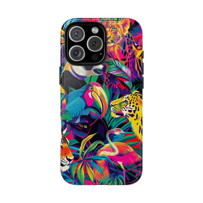 Animal Collage Pattern iPhone 13 14 15 16 Pro Max Plus Case Wireless Charging Compatible Tough Cases Protection, Magnetic Phone Case for iPhone Classic Series