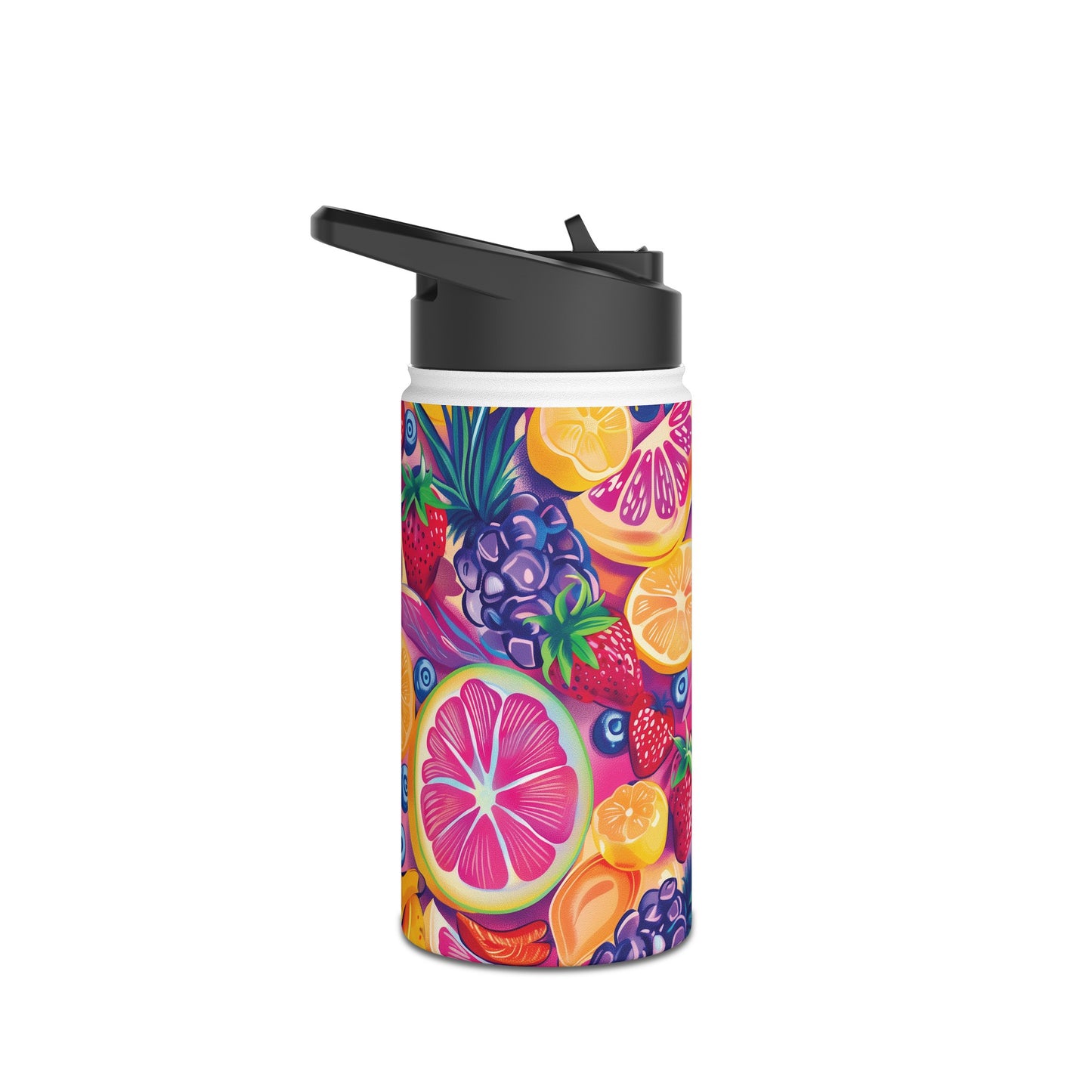 Food Paradise Pattern Stainless Steel Water Bottle with Twist-on Lid and Double-Wall Vacuum Insulation