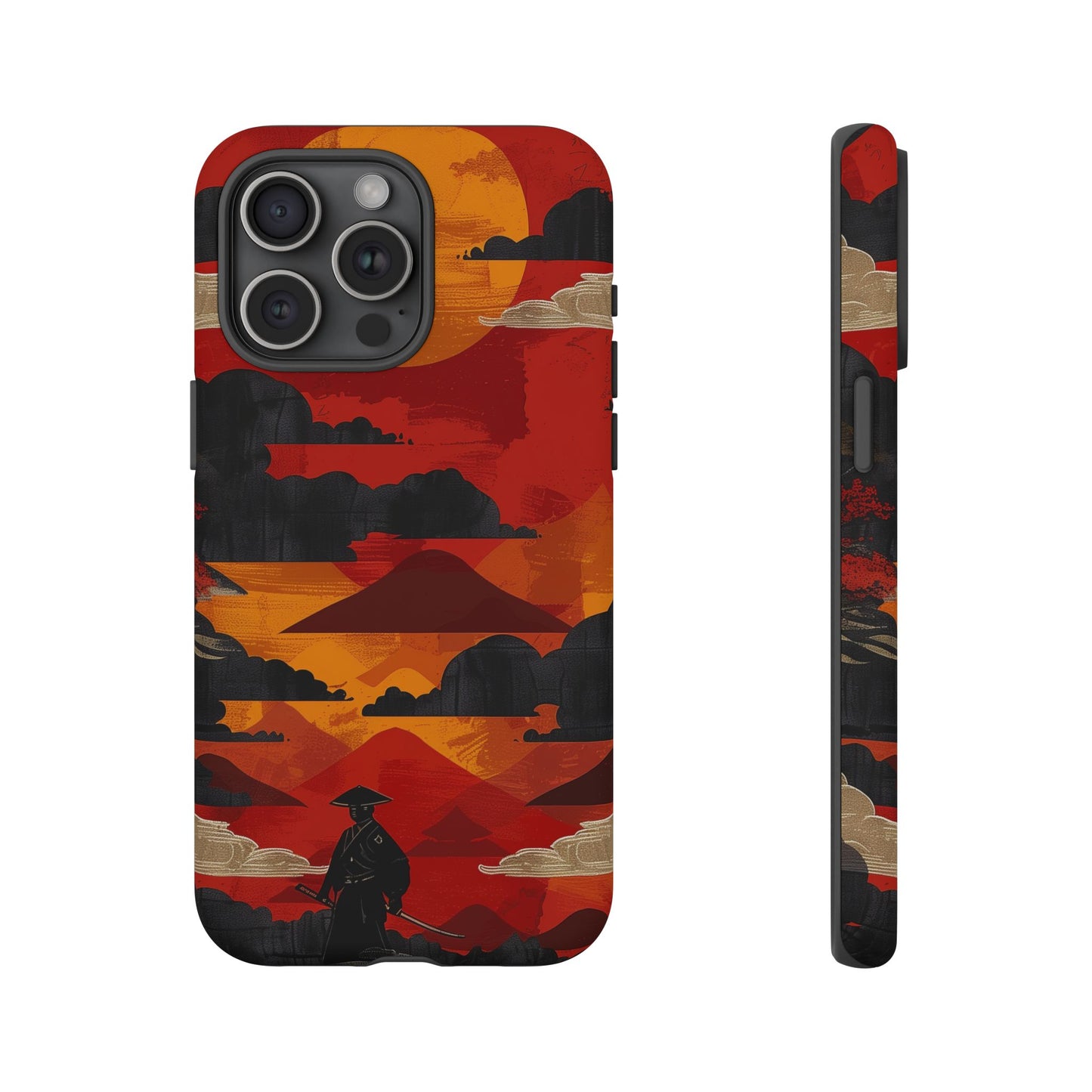 Samurai Sunset Vibrant Pattern iPhone 13 14 15 16 Pro Max Plus Case Wireless Charging Compatible Tough Cases Protection, Magnetic Phone Case for iPhone Classic Series