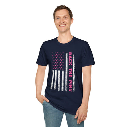 Back The Pink USA Flag Pink Breast Cancer Awareness October Tshirt