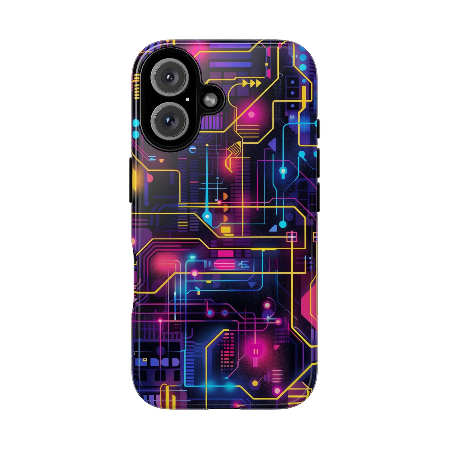 Cyberpunk Neon Vibrant Pattern iPhone 13 14 15 16 Pro Max Plus Case Wireless Charging Compatible Tough Cases Protection, Magnetic Phone Case for iPhone Classic Series