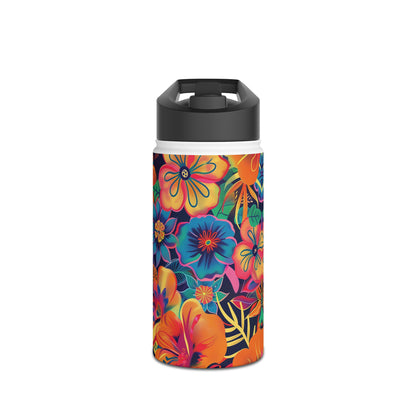 Floral Fiesta Vibrant Pattern Stainless Steel Water Bottle with Twist-on Lid and Double-Wall Vacuum Insulation