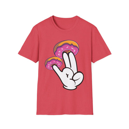 Funny Donuts with The Shocker Hand 2 and 1 Fingers Donut Lovers Humor Tshirt Men