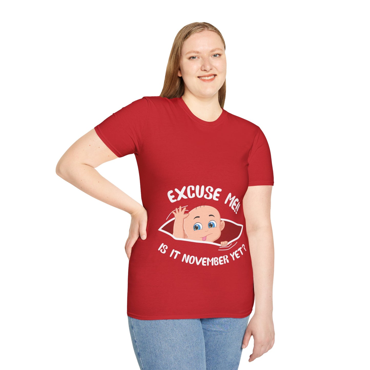 Personalized Month Womens Excuse Me Is It November Yet Cute Baby Girl Funny Pregnancy T-Shirt