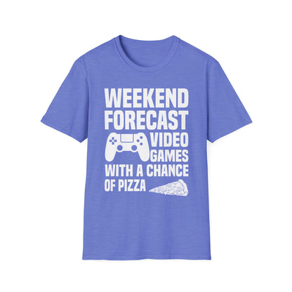 Funny Weekend Forecast Video Games and Pizza Gamer Gaming T-Shirt Men Women