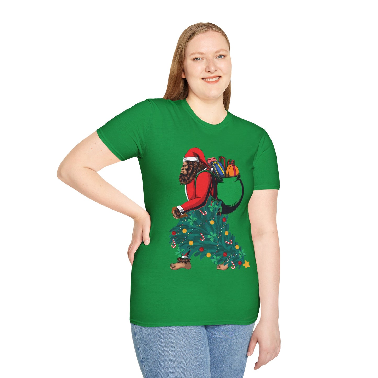 Bigfoot Santa Christmas Tree Lights Gifts Funny Xmas Sasquatch T-Shirt For Men Women T-Shirt